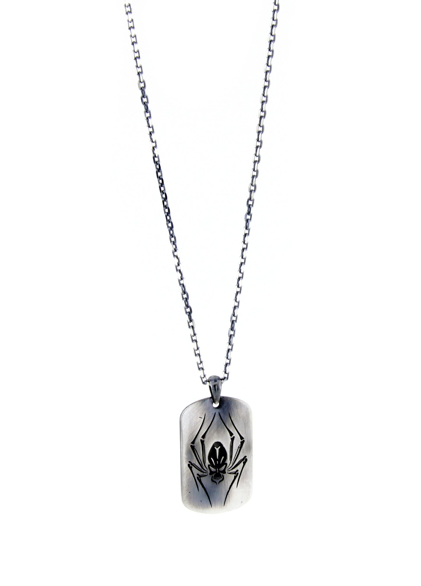 Men’s Spider Skull Tag Silver Necklace