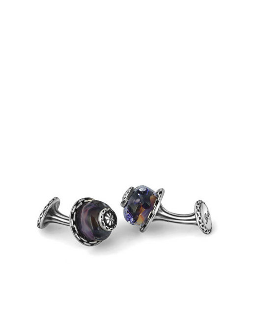 Glass Beads-M Chain Fx Silver Cufflinks