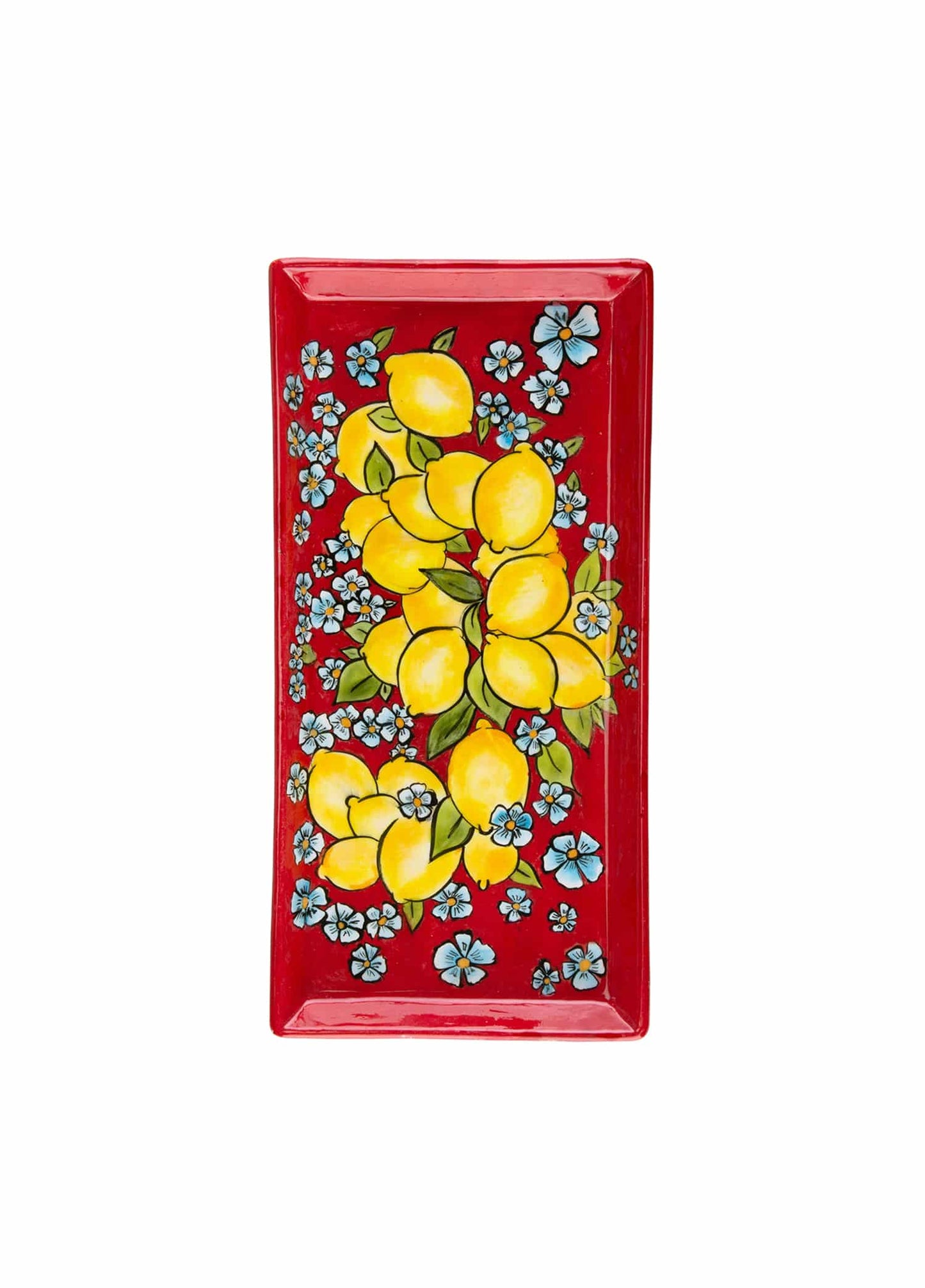 Amalfi Coast Handmade Red & Lemon Pattern Ceramic Tray (35 cm)