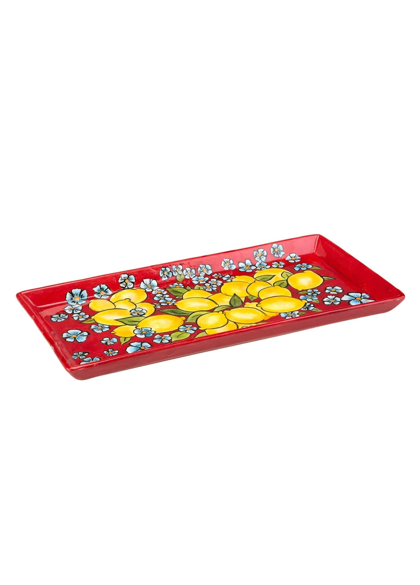 Amalfi Coast Handmade Red & Lemon Pattern Ceramic Tray (35 cm)