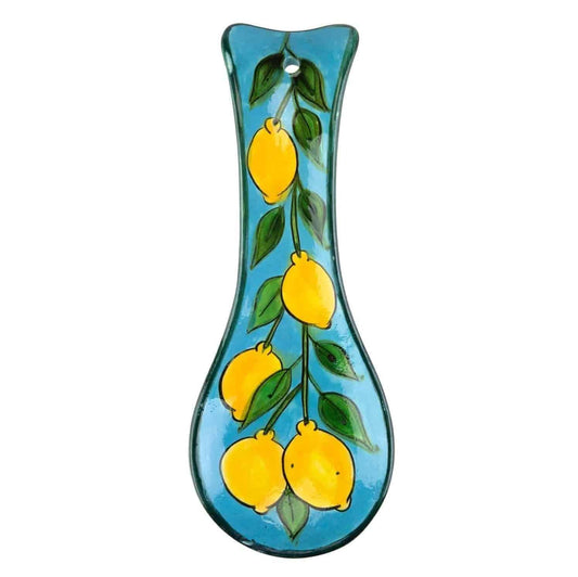 Amalfi Coast Handmade Light Blue Base Lemon Pattern Ceramic Spoon Holder (15 cm)