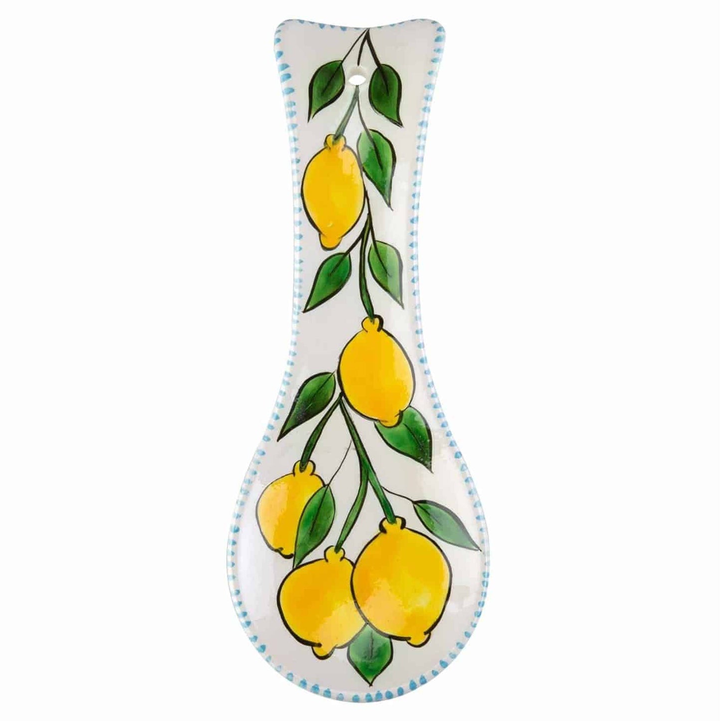 Amalfi Coast Handmade White Lemon Pattern Ceramic Spoon Holder (15 cm)