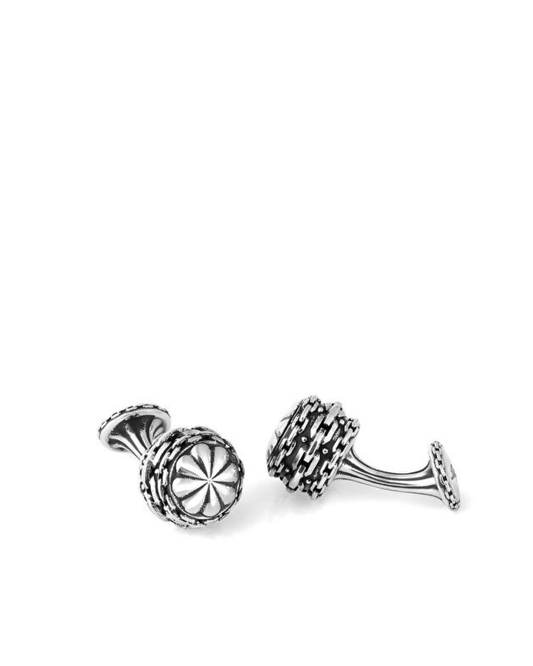 Chain Barrel Floral Cap Fx Silver Cufflinks