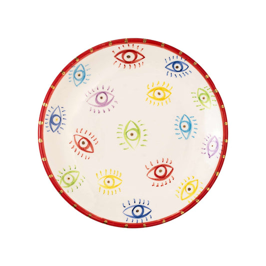 Inner Eye Handmade Colourful Eyes Red Ceramic Dessert Plate (18 cm)