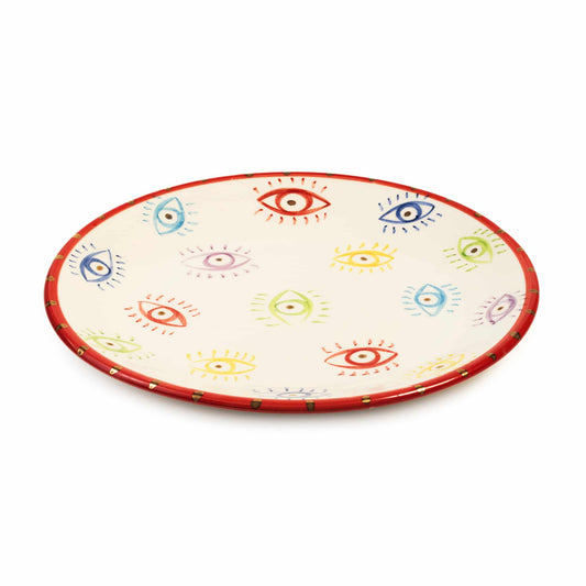 Inner Eye Handmade Colourful Eyes Red Ceramic Dessert Plate (18 cm)