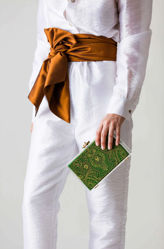 Costes In Green Paisley Print Silk Jacquard