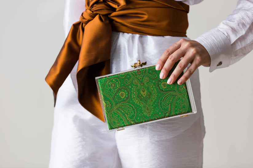 Costes In Green Paisley Print Silk Jacquard