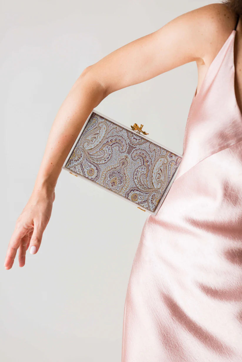 Costes In Grey Paisley Print Silk Jacquard