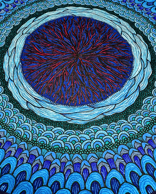 Deep Round Sea 25cm Archival Ink & Watercolor Drawing