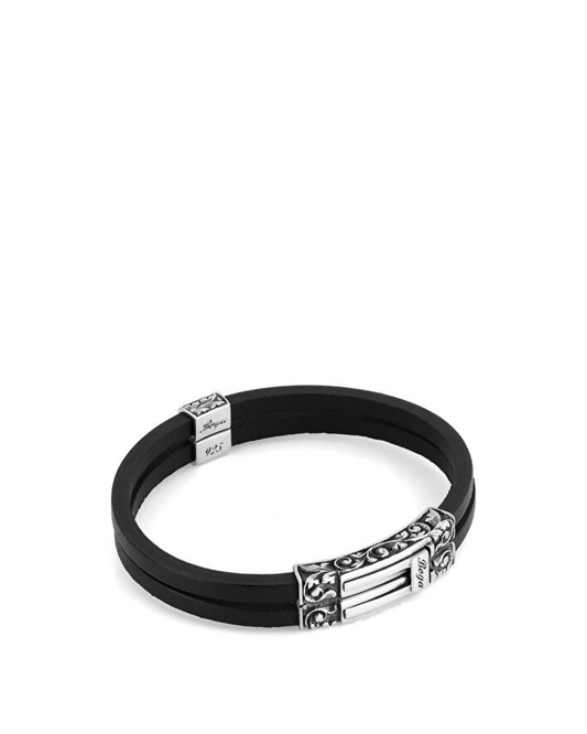 Double Long Engraved Men’s Silver Bracelet