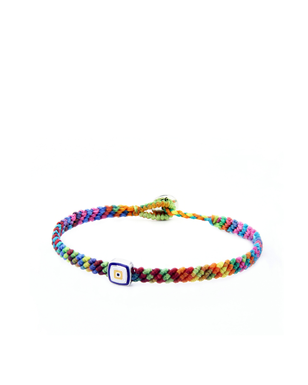 Evil Eye Square Makrame Men’s Silver Bracelet