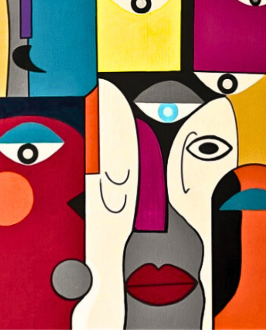 Faces & Tales 80 × 80 cm Geometric Abstract Oil Painting On Canvas
