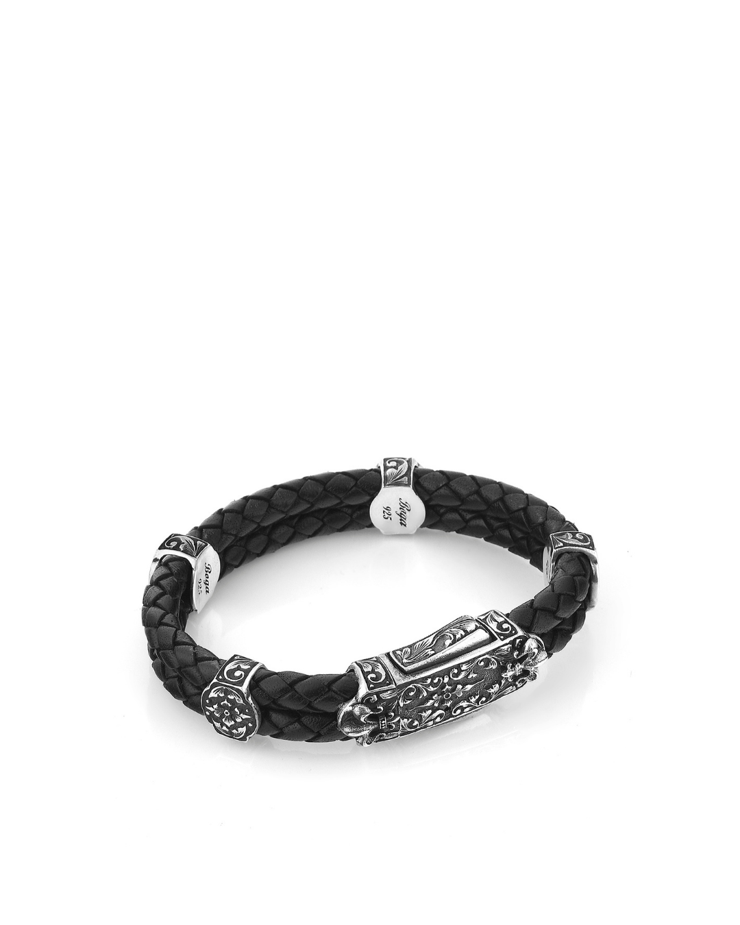 Fancy Side Lock Black Men’s Silver Bracelet