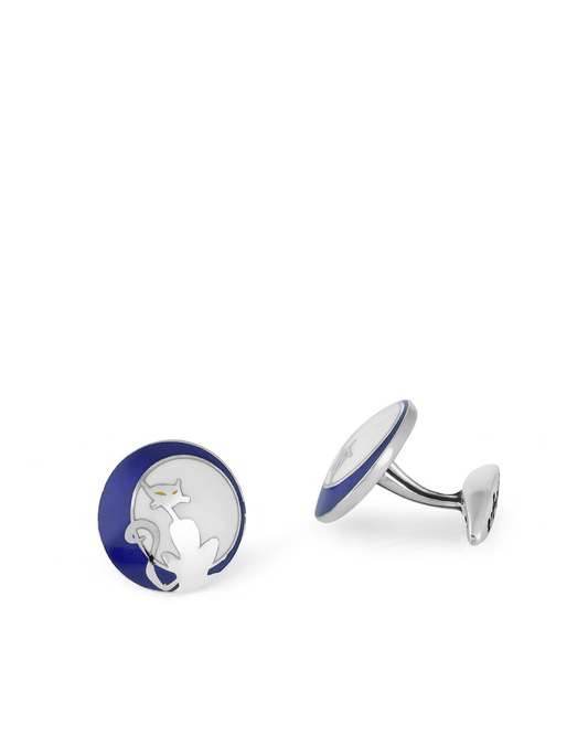 Full Moon Cat Silver Cufflinks