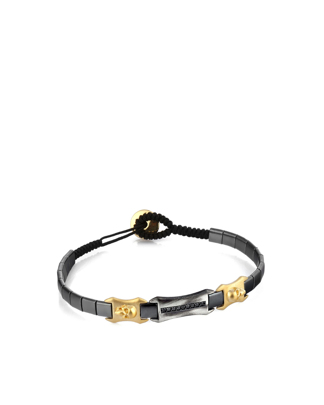 Hmt Skull Black Diamond Silver Disc Bracelet