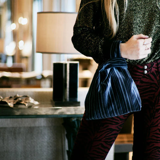 Jade Mini Knot Bag In Blue Grey Corduroy Velvet