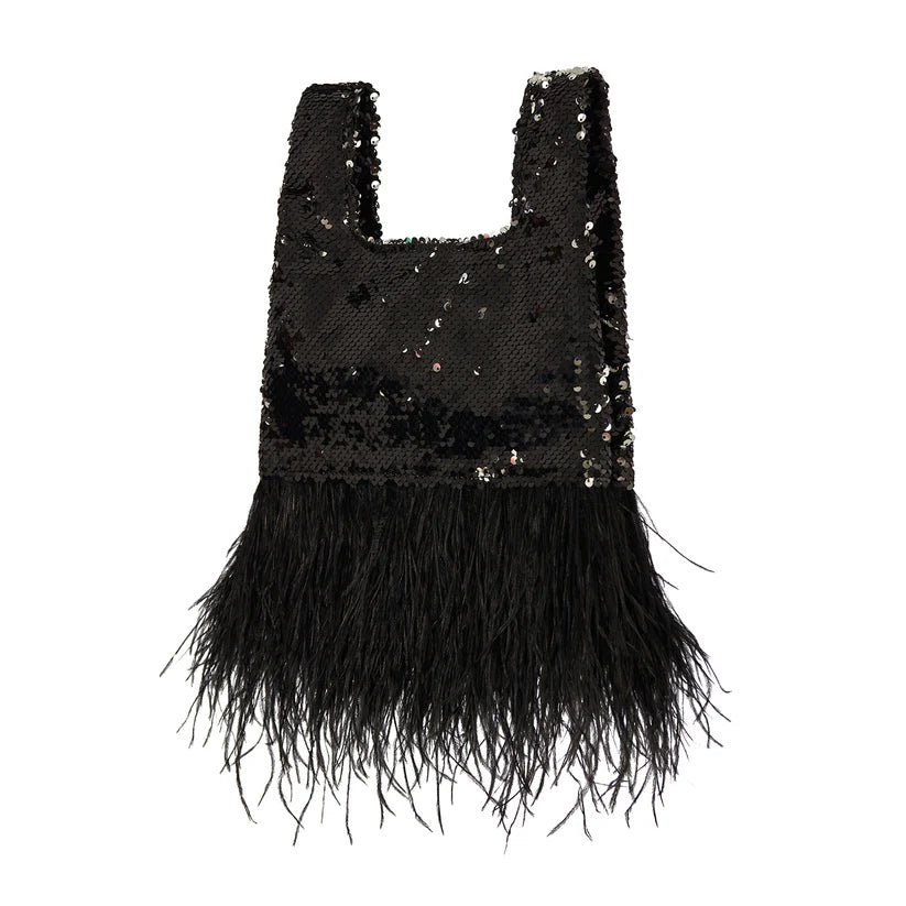 Jade In Black/ Silver Sequin With Feather