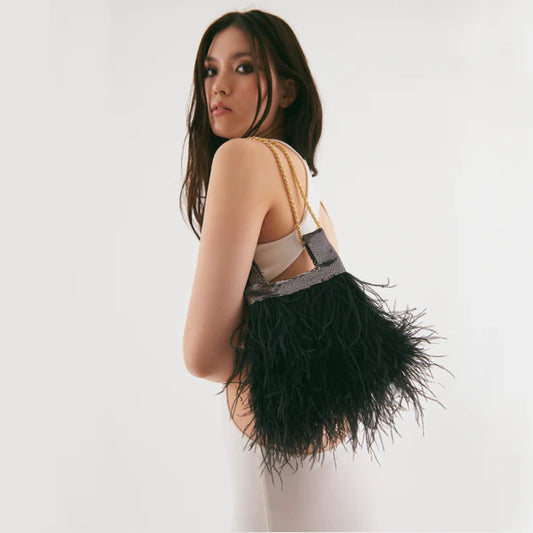 Micro Ines In Slate Gray Sequin With Feather