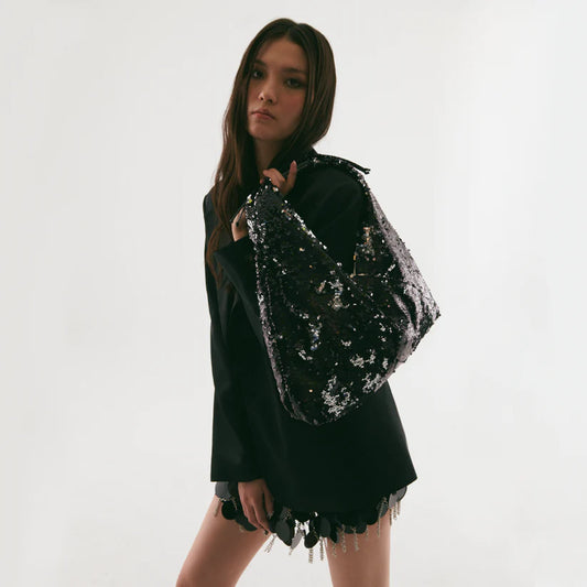 Mini Agnes In Black/ Silver Sequin