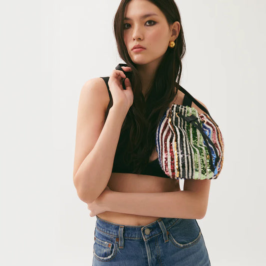 Noemie In Multicolor-Stried Sequin-Embellished Tweed