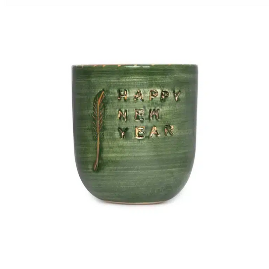 (With Special Gift Box) Xmas Happy New Year Green Handmade Ceramic Mood Mug