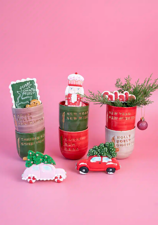 (Special Gift Box) Xmas New Year 6-Piece Handmade Ceramic Mood Mug Set