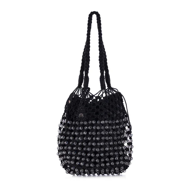 Stella In Black Macrame Beaded Bag