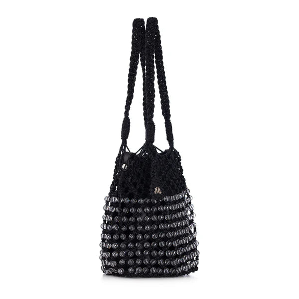 Stella In Black Macrame Beaded Bag