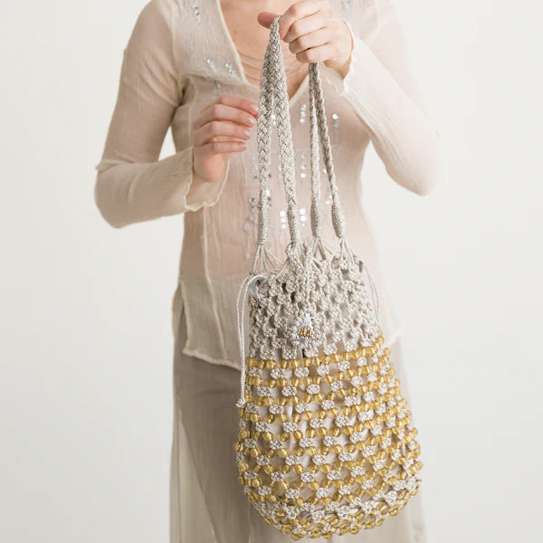 Stella In Gold Macrame Beaded Bag