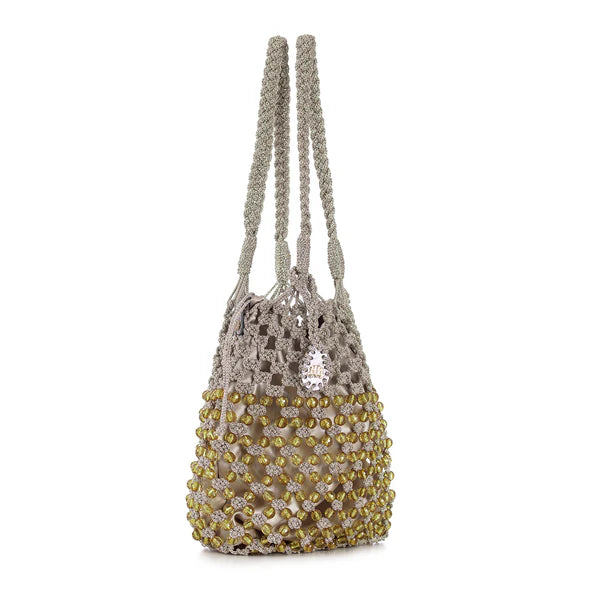 Stella In Gold Macrame Beaded Bag