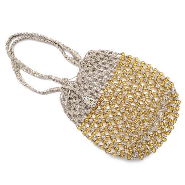 Stella In Gold Macrame Beaded Bag