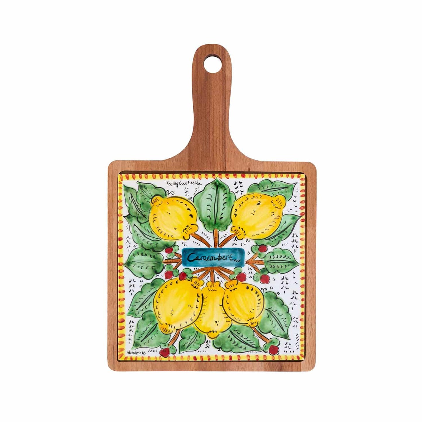 Sicilian Lemon Handmade Ceramic & Wood Cheese Plate (30 cm)