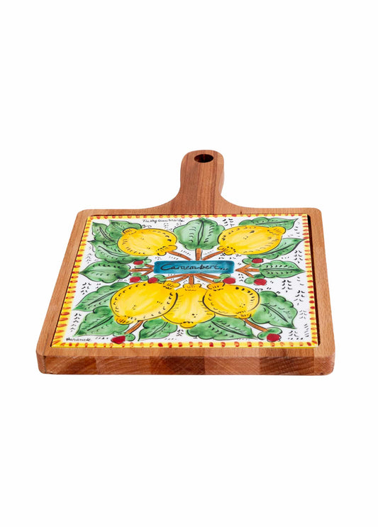 Sicilian Lemon Handmade Ceramic & Wood Cheese Plate (30 cm)