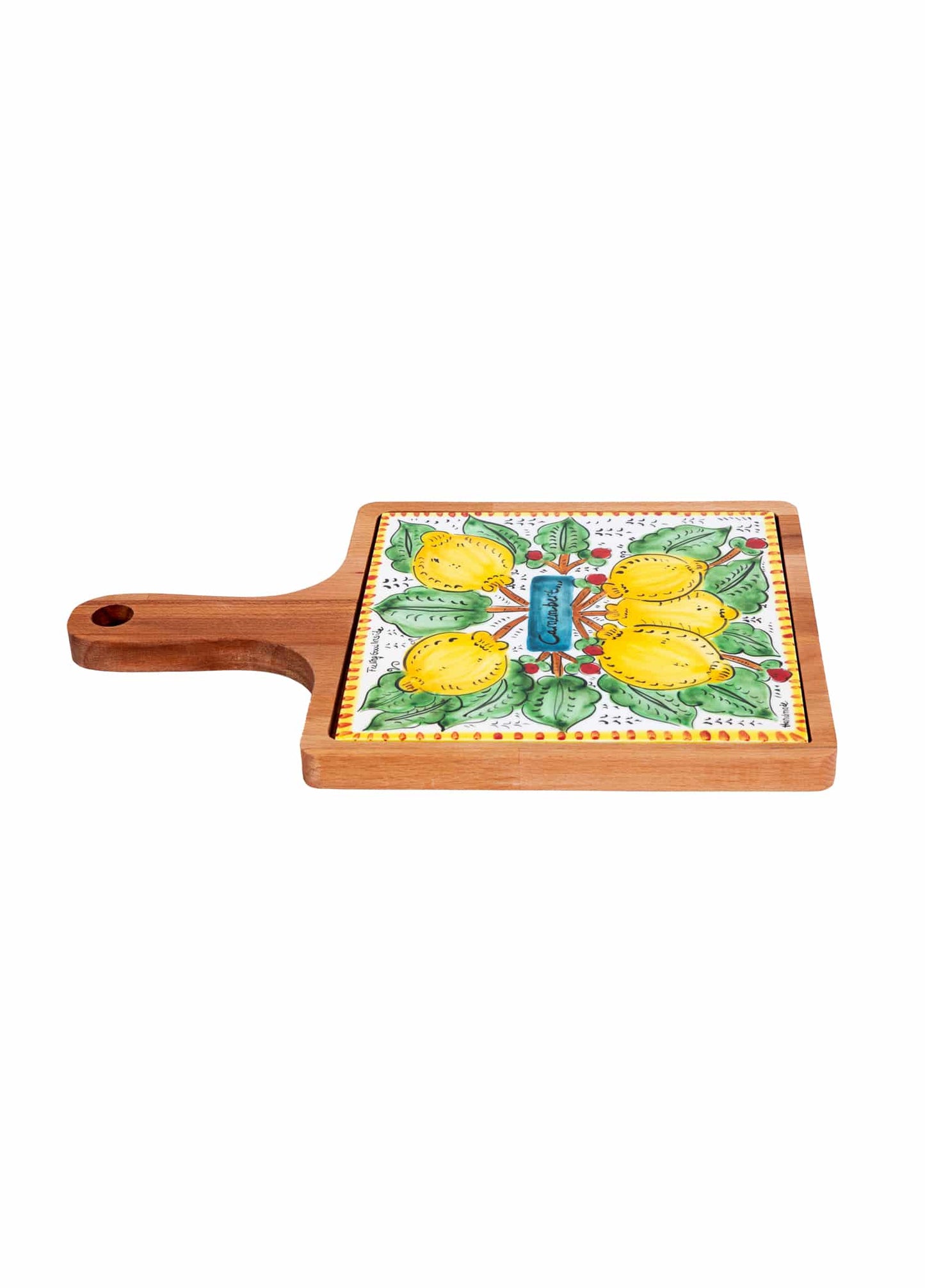 Sicilian Lemon Handmade Ceramic & Wood Cheese Plate (30 cm)