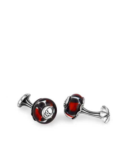 Glass Beads Skull Fx Silver Cufflinks