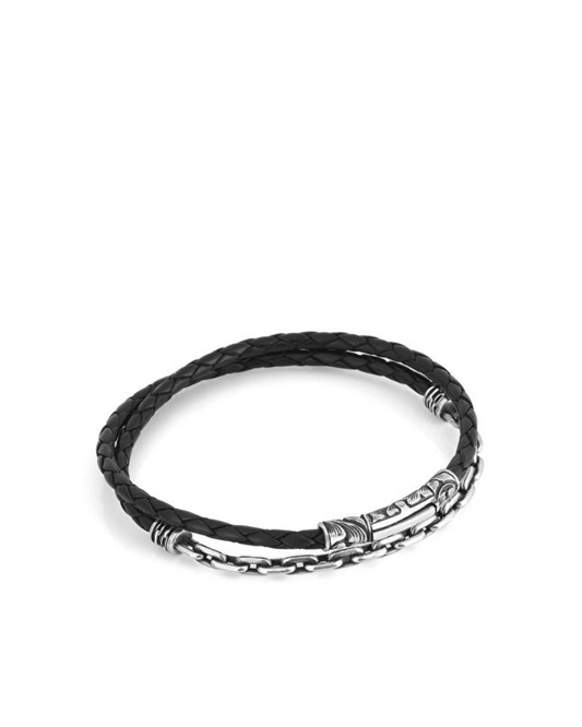ARC Chain Leather Men’s Silver Bracelet