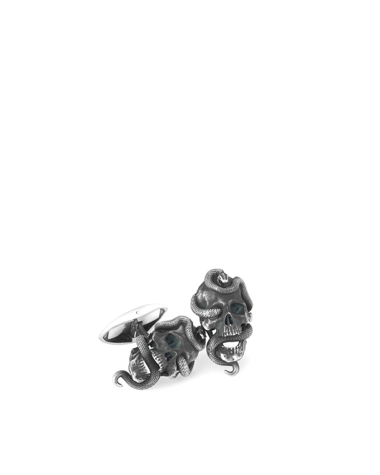 Skull Snake Silver Cufflinks
