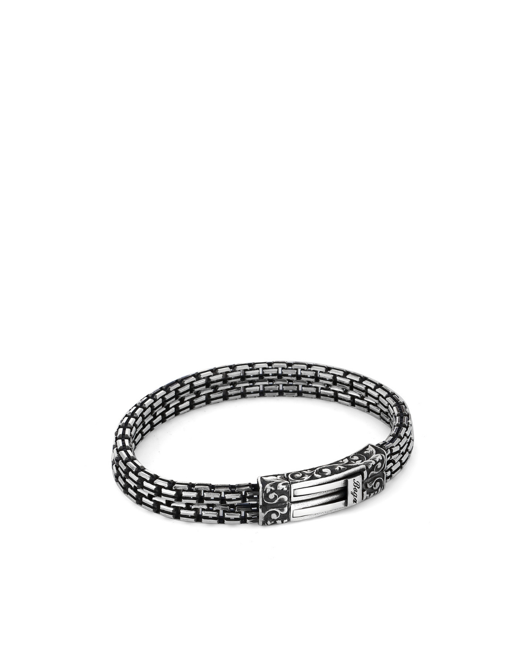 Square Double Engraved Men’s Silver Bracelet
