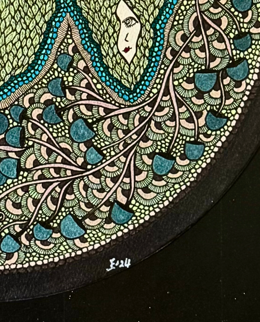 The Cycle 31.5x31.5cm Neo-Organic Surrealist Drawing