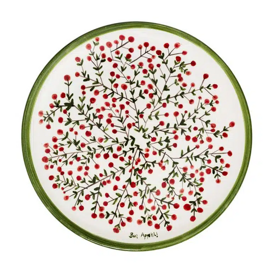 Xmas Cheery Berry Handmade Ceramic 30 cm Pedestal Cake Stand