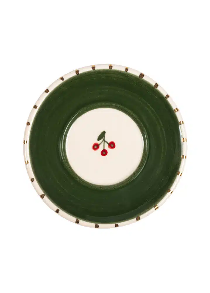 Xmas Cherry Berry Green Handmade Ceramic Turkish Coffee Cup Set