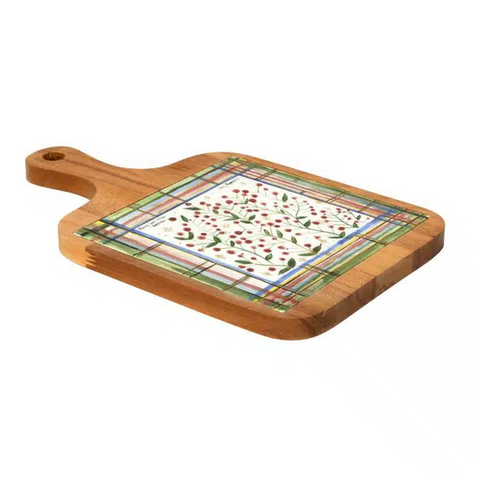 Xmas Holly Flower ve Plaid Pattern Handmade Ceramic And Wooden Cheese Board