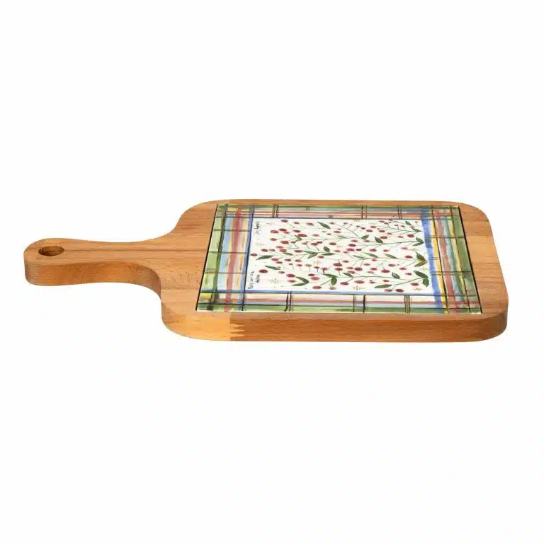 Xmas Holly Flower ve Plaid Pattern Handmade Ceramic And Wooden Cheese Board