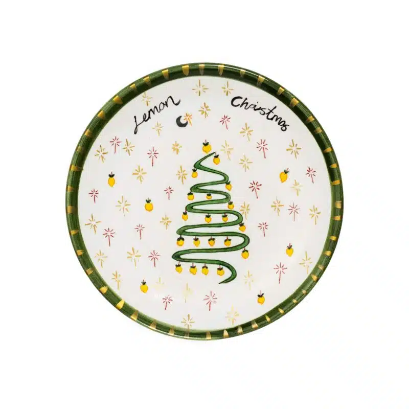 Xmas Lemon Christmas Handmade 18 cm Ceramic Dessert Plate With 24K Gold Decoration