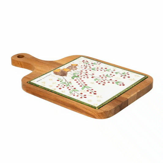 Xmas Nut And Berries Handmade Ceramic And Wooden Cheese Board