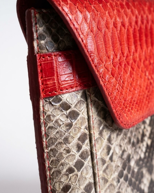 Monica Italian Python Leather Clutch Handbag