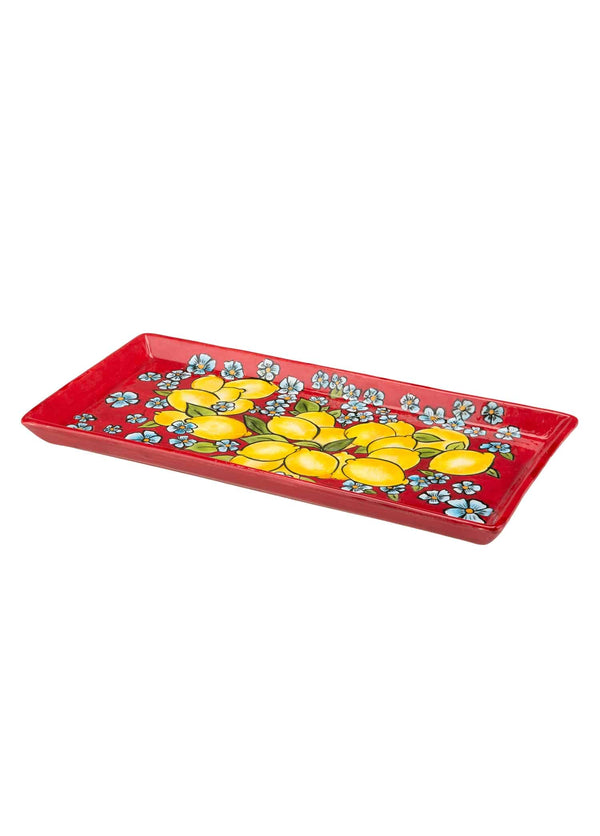 Amalfi Coast Handmade Red & Lemon Pattern Ceramic Tray (35 cm)