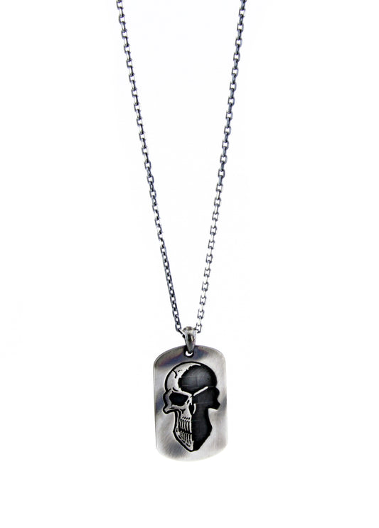 Men’s Skull Tag Silver Necklace