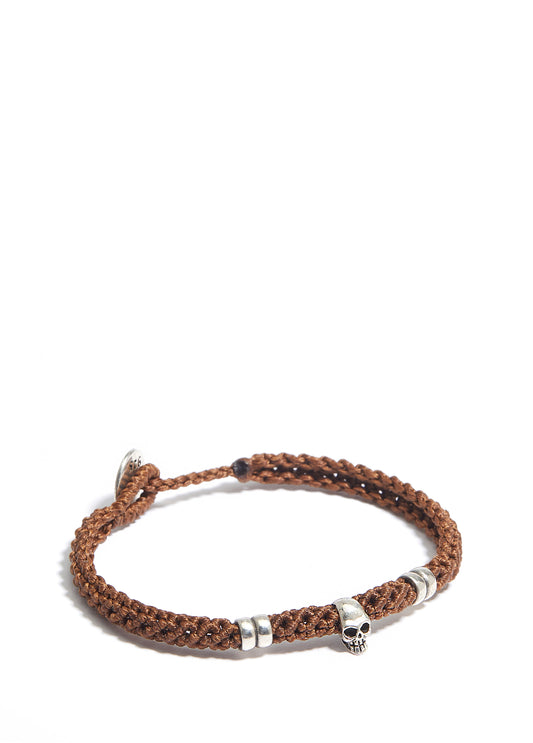 Men’s Skull Double OO Brd Wax Silver Bracelet