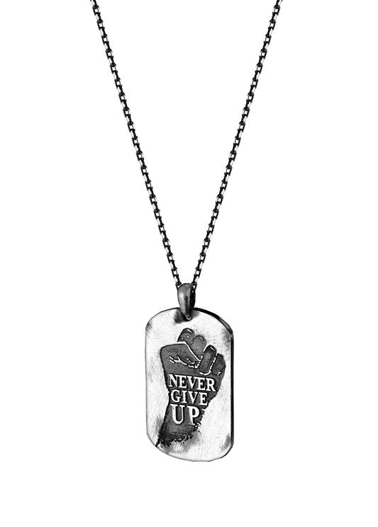 Men’s Never Give Up Silver Necklace